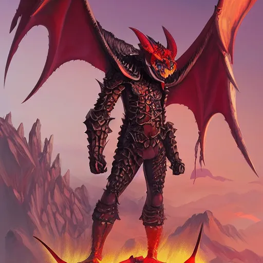 Prompt: am a naranbaatar ganbold, jean giraud, artgerm, devil in armor made of iron and dragon bones, with hellish devil wings, height detailed body elements, anton fadeev, against the background of mountains, ocean, battlefield