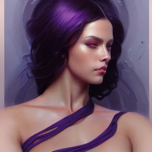 Image similar to Portrait of very very very very very very beautiful Latina woman, spacesuit, purple eyes, intricate, elegant, highly detailed, digital painting, artstation, concept art, smooth, sharp focus, illustration, art by artgerm and greg rutkowski and alphonse mucha