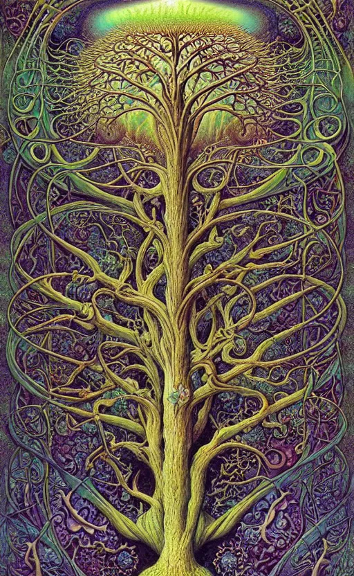 Image similar to tree of life by roger dean and andrew ferez, art forms of nature by ernst haeckel, divine chaos engine, symbolist, visionary, art nouveau, botanical fractal structures, organic, detailed, realistic, surreality