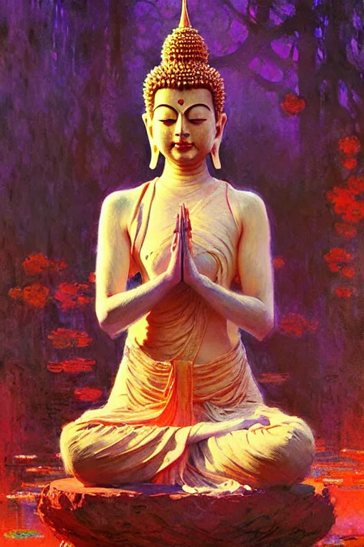 Prompt: buddhism, impressionnisme, painting by greg rutkowski, artgerm, claude monet