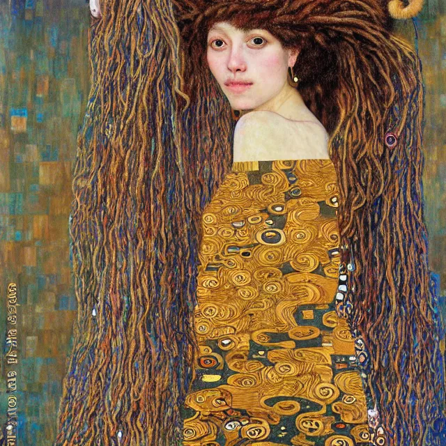 Image similar to llama with dreadlocks, by gustav klimt, by mandy jurgens, ernst haeckel, james jean