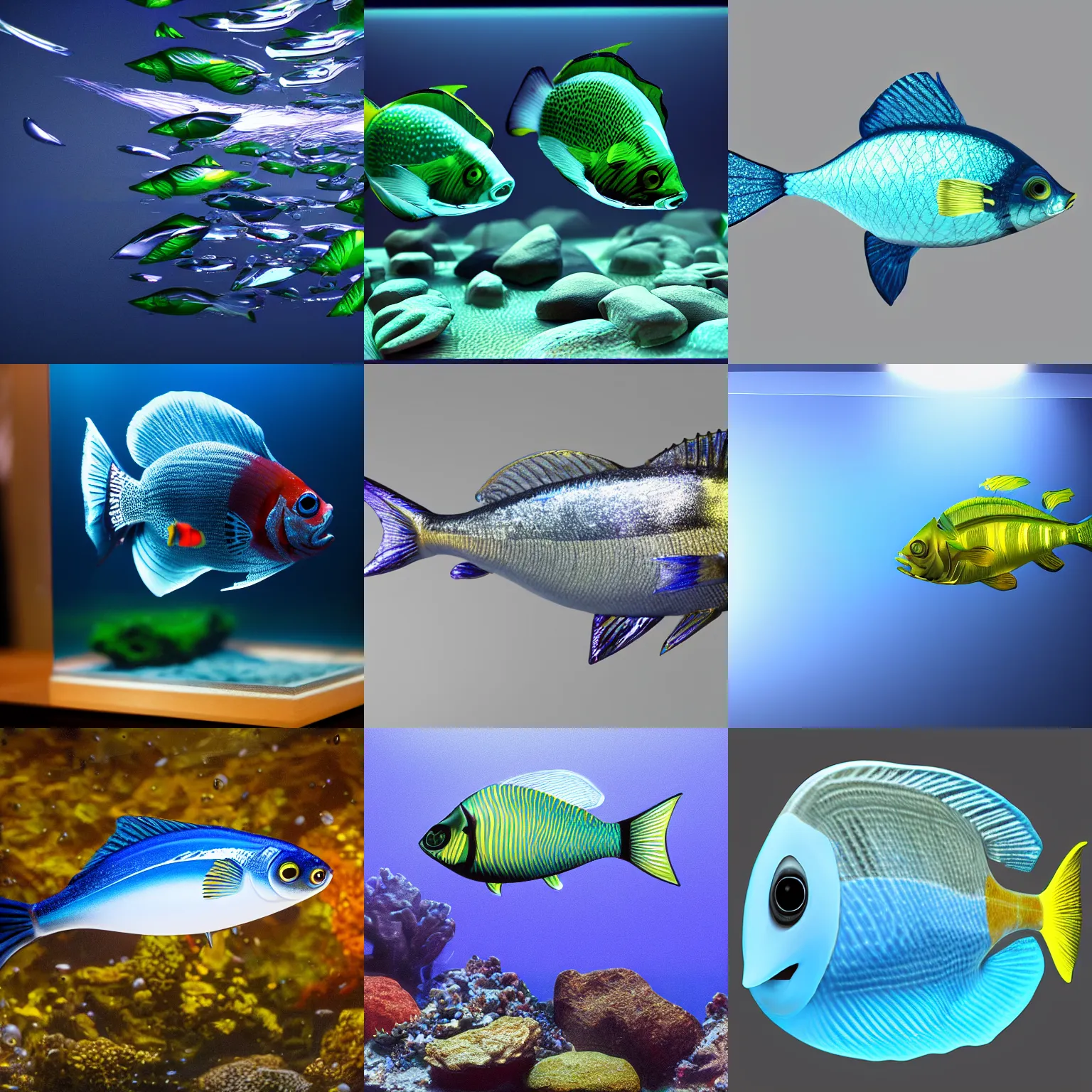 Prompt: fish made of glass, raytracing, ultrarealistic