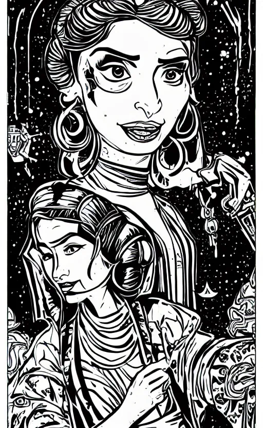 Prompt: mcbess illustration of Princess Jasmine as Princess Leia