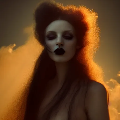 Image similar to photographic portrait of a stunningly beautiful goth renaissance female ghost in soft dreamy light at sunset, smoke fog dust, god rays contemporary fashion shoot, by edward robert hughes, annie leibovitz and steve mccurry, david lazar, jimmy nelsson, breathtaking, 8 k resolution, extremely detailed, beautiful, establishing shot, artistic, hyperrealistic, beautiful face, octane render