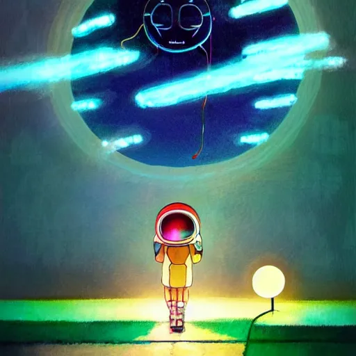 Image similar to a dream machine connected to a boy with a helmet and electric cable with colorfull rays of light illuminate the environment by vanessa morales, studio ghibli,