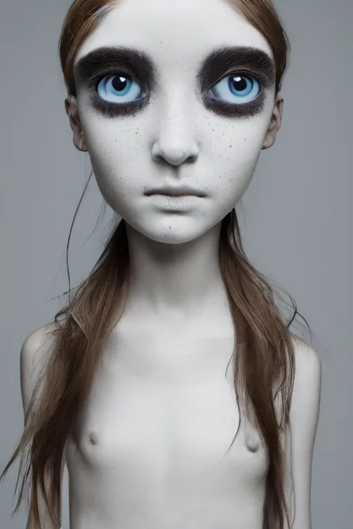 Image similar to ! dream full head and shoulders, beautiful porcelain female person, mixed with frog spawn eyes, smooth, delicate facial features, white detailed eyes, white lashes, by daniel arsham and james jean