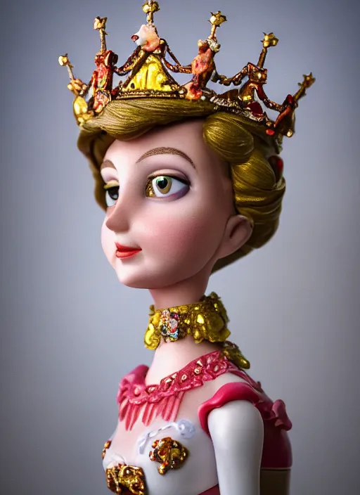 Image similar to closeup face profile portrait of tin toy princess diana as a fairytale princess wearing a crown eating cakes, bikini, depth of field, zeiss lens, detailed, symmetrical, centered, fashion photoshoot, by nicoletta ceccoli, mark ryden, lostfish, breathtaking, 8 k resolution, extremely detailed, beautiful, establishing shot, artistic, hyperrealistic, octane render