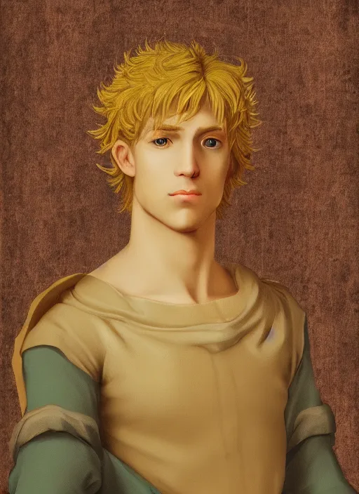 Image similar to portrait of a blond handsome man in renaissance style, anime inspired, High Res 8K,hyperdetailed