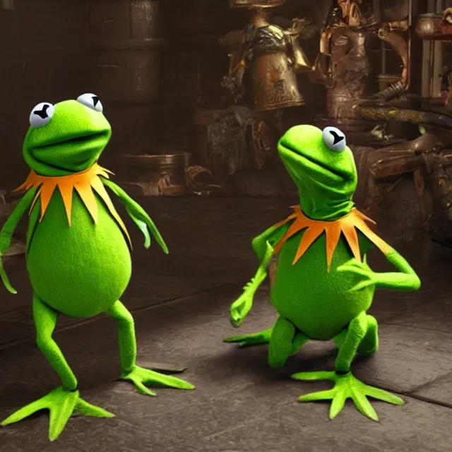 Prompt: kermit the frog in mortal kombat, videogame render, 4 k, artstation