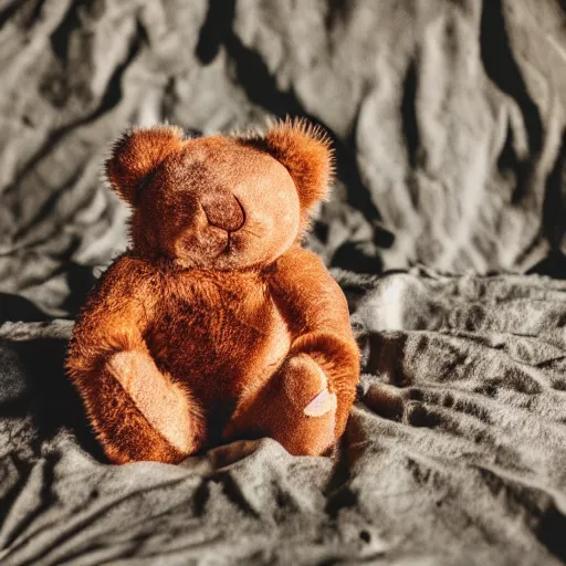 Prompt: product analog photography of a leather teddy bear