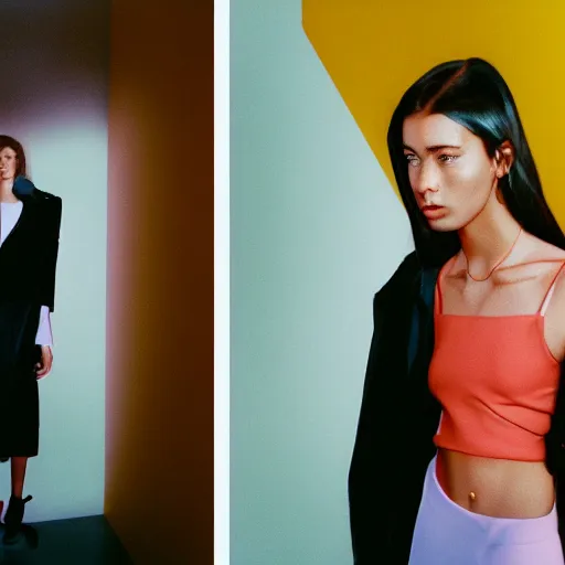 Image similar to realistic photoshoot for a new balenciaga lookbook, color film photography, portrait of a beautiful person, in style of Campbell Addy, 35mm