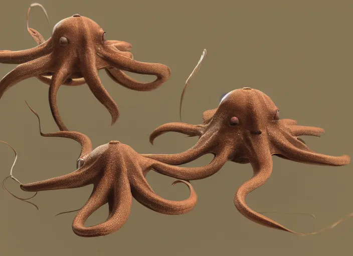 Image similar to “ flying octopus with three heads, realistic, octane render ”