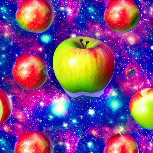 Prompt: galaxy colored apple