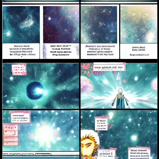 Prompt: the process of creating the universe, manga - style page