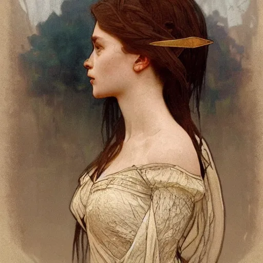Prompt: A bust portrait of A female knight sitting by the lake by greg rutkowski and alphonse mucha,In style of Dark Fantasy digital art illustration.WLOP.hyper detailed,smooth, sharp focus,trending on artstation,4k