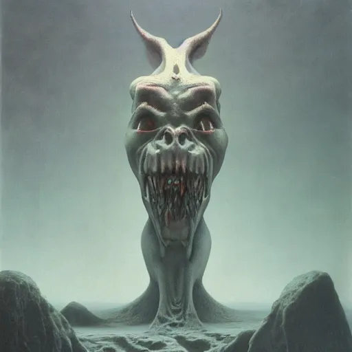 Image similar to ice goblin by Zdzisław Beksiński, oil on canvas