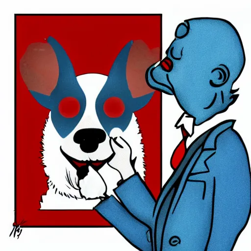 Prompt: anthro blue heeler wearing a business suit bleeding from the nose, digital art,