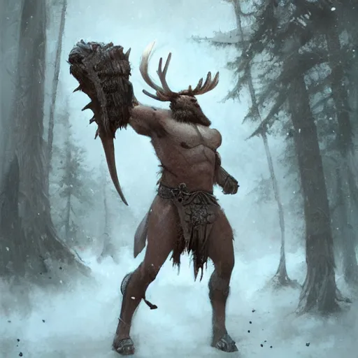 Image similar to anthropomorphic moose barbarian by greg rutkowski