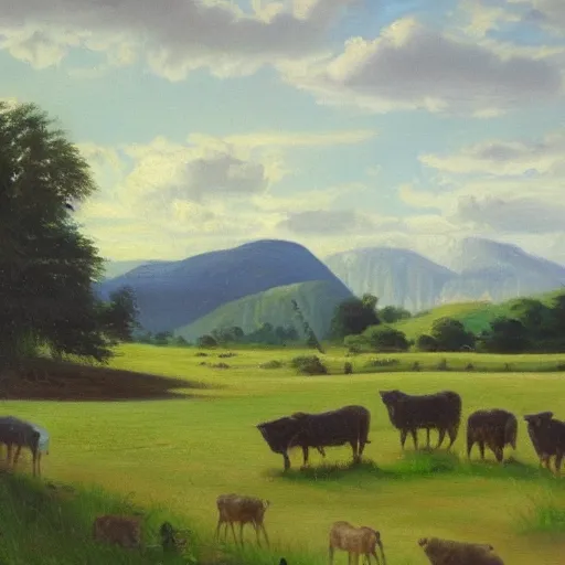 Prompt: Grassy river valley, pastoral scene. Young shepherds, portrait. Oil on canvas, award winning