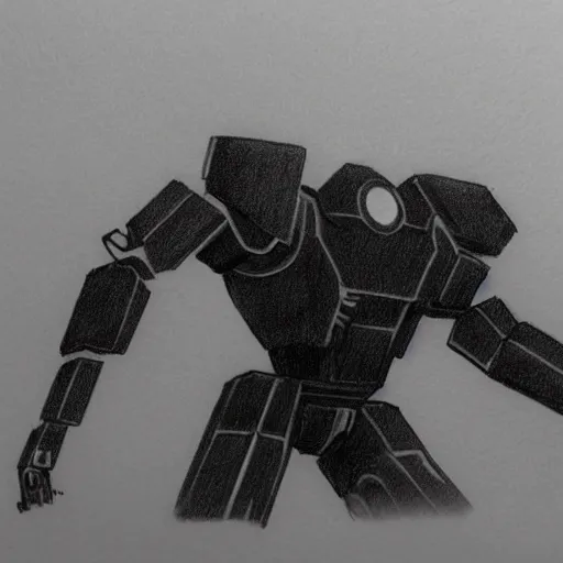 Image similar to a simple pencil sketch of a giant humanoid athletic sleek futuristic humanoid robot mech powering up as small floating particles swirl around it