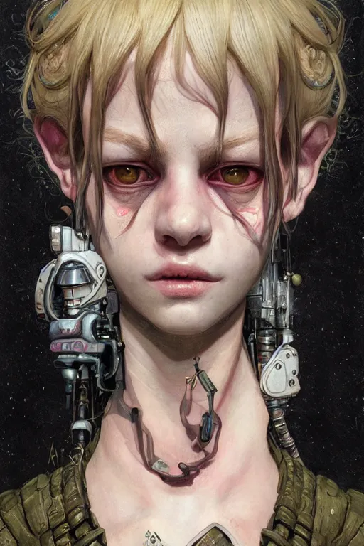 Image similar to portrait of beautiful young goblin, cyberpunk, Warhammer, highly detailed, artstation, illustration, art by Gustav Klimt and Range Murata and Ilya Kuvshinov and Sakimichan