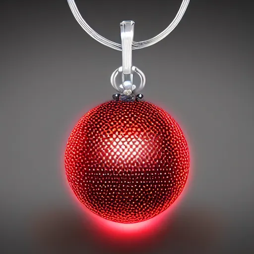 Prompt: futuristic ball chain silver necklace with 3 d behelit pendant with glowing eyes, octane render, hd, raytraced, product