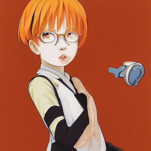 Image similar to an orange tabby cat starting at a syringe by ilya kuvshinov katsuhiro otomo