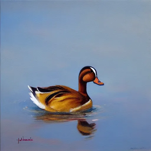 Prompt: a duck on the prowl oil painting jules perahim