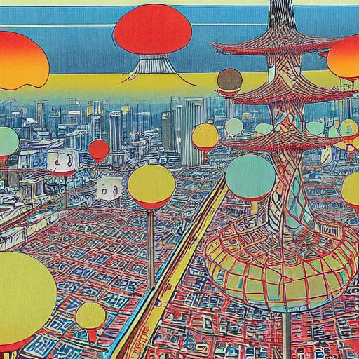 Image similar to nuclear mushroom in Tokyo by Toshio Saeki high detailed, bird's-eye view