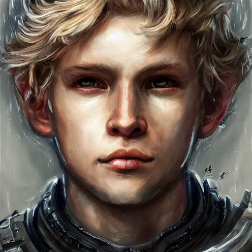 Prompt: portrait of an halfling by ayami kojima, he is about 2 0 years old, polish, blonde hair, friendly, he is wearing a modern tactical gear, scifi, highly detailed portrait, digital painting, artstation, concept art, smooth, sharp foccus ilustration, artstation hq