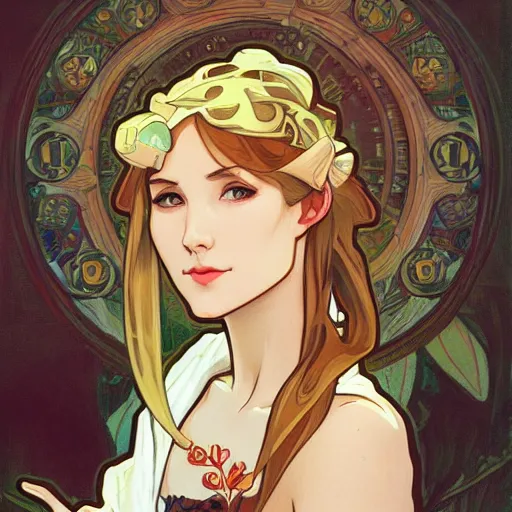 Prompt: a portrait in the style of artgerm and alphonse mucha.