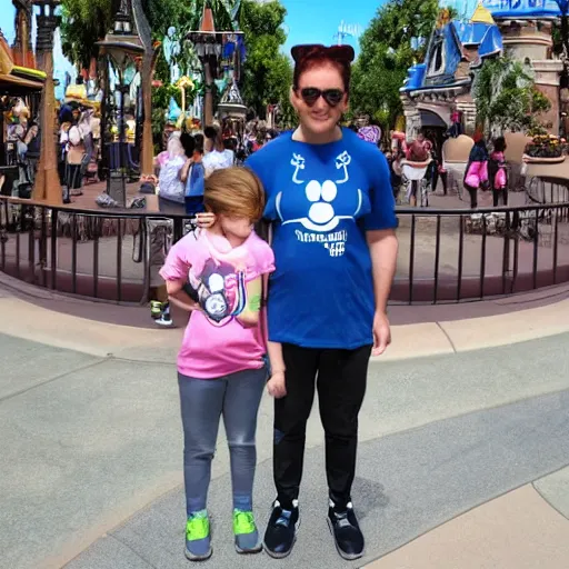 Prompt: walking around disneyland with shirt that says'i don't want to adults today ', highly detailed, high definition, ultra realistic