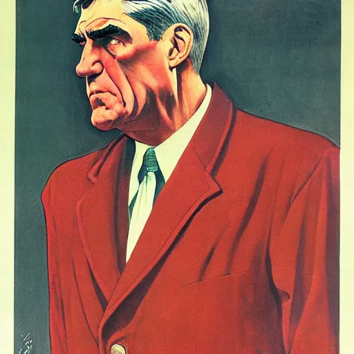 Image similar to soviet propaganda of communist peasasnt robert mueller, by j. c. leyendecker, bosch, and beksinski