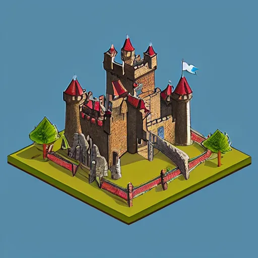 Prompt: “an isometric medieval castle painted”