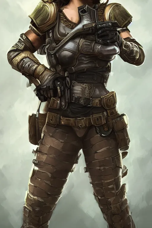 Image similar to female mercenary guard, pretty face, ultra detailed, digital art, 8k ,character ,realistic, portrait, hyperrealistic