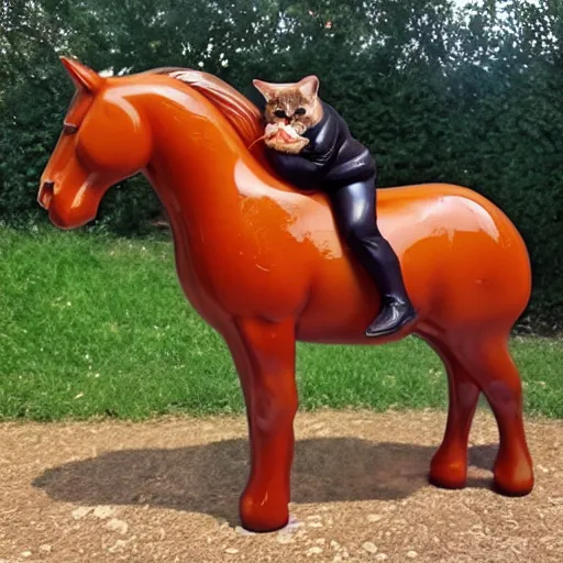 Prompt: cat on horse made from jelly