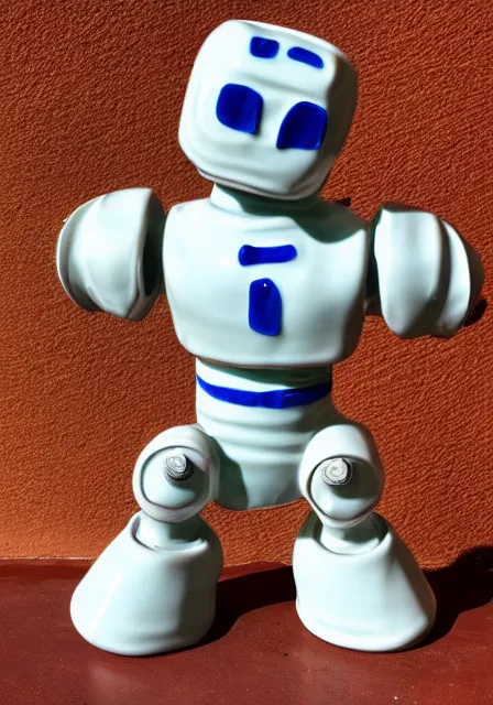 Prompt: The Iron Giant made of glazed, bright white porcelain, high quality photograph