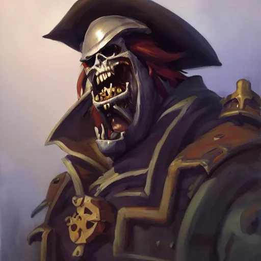 Image similar to greg manchess portrait painting of partially armored undead pirate captain lechuck as overwatch character, medium shot, asymmetrical, profile picture, organic painting, sunny day, matte painting, bold shapes, hard edges, street art, trending on artstation, by huang guangjian, gil elvgren, ruan jia, greg rutkowski, gaston bussiere