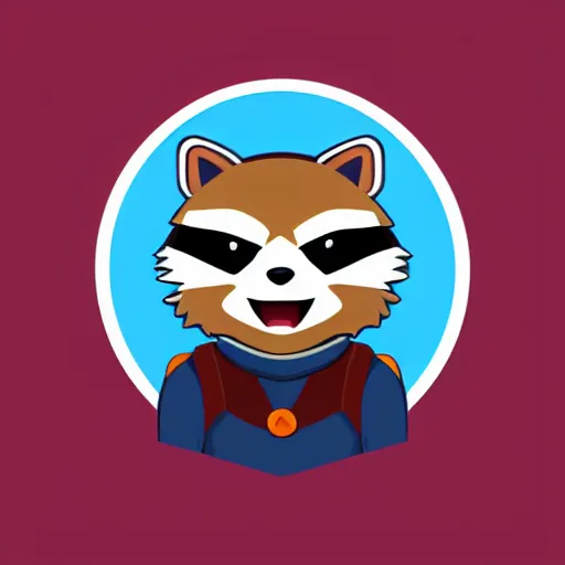 Prompt: rocket raccoon as hello emoji, telegram sticker design, flat design, glossy design, white outline.