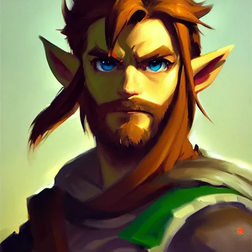 Image similar to Greg Manchess portrait painting of Link from Legend of Zelda as Overwatch character, medium shot, asymmetrical, profile picture, Organic Painting, sunny day, Matte Painting, bold shapes, hard edges, street art, trending on artstation, by Huang Guangjian and Gil Elvgren and Sachin Teng