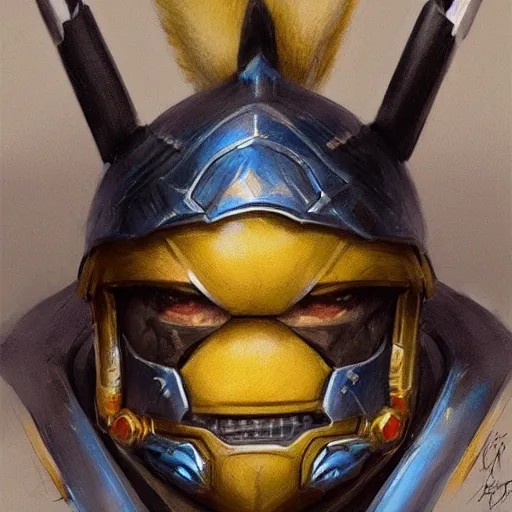 Image similar to pikachu as a realistic fantasy knight, closeup portrait art by donato giancola and greg rutkowski, realistic face, digital art, trending on artstation, symmetry!!, no helmet