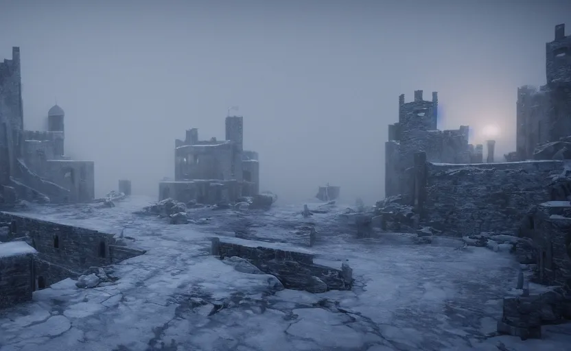 Prompt: King's Landing in the snowstorm at night, doomy, Unreal Engine, cinematic photography, highly-detailed, games of thrones, HBO, high resolution, 8k, photorealistic, stunning volumetric lighting