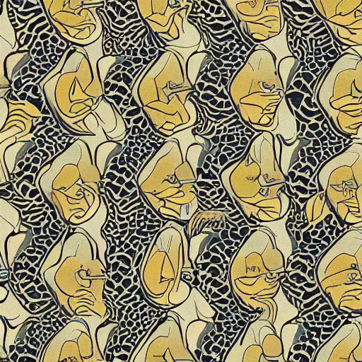 Prompt: repeating pattern of different animals in the style of M.C. Escher