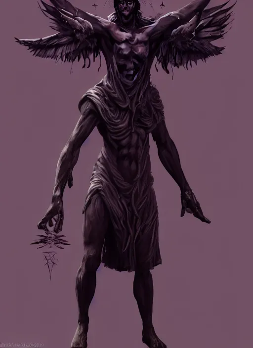 Image similar to azazello is one of the demonic and mystical characters in the work, a negative character in biblical stories, a fallen angel who opposed the will of god. trending on artstation, 8 k