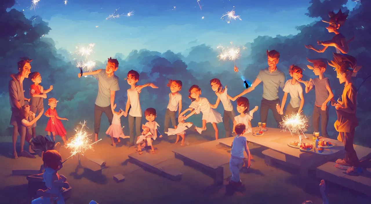 Image similar to family out in their back yard having a birthday party carrying sparklers, in marble incrusted of legends official fanart behance hd by Jesper Ejsing, by RHADS, Makoto Shinkai and Lois van baarle, ilya kuvshinov, rossdraws global illumination