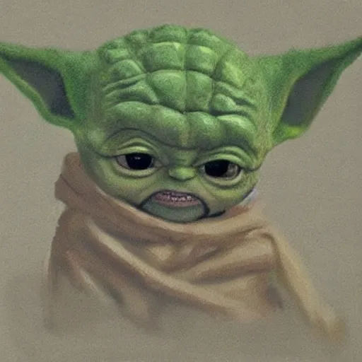 Image similar to caveman painting of baby yoda