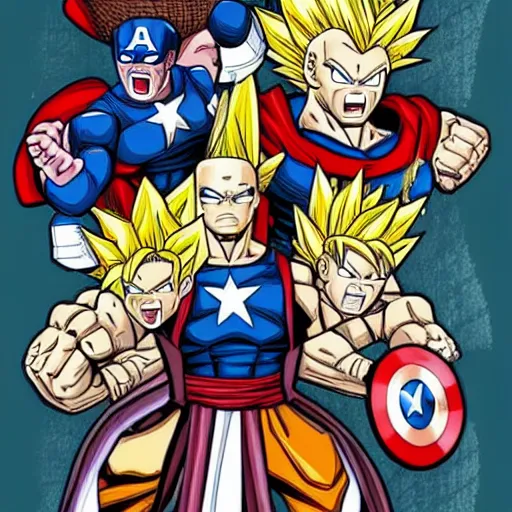 Prompt: avengers but dragonball z style