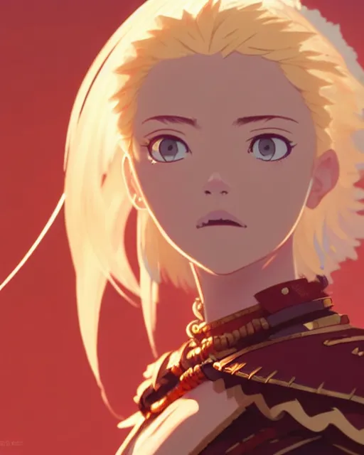 Prompt: corinna kopf as an azctec warrior, detailed perfect face, exquisite details, fire magic, mid view, design on a white background, by studio muti, greg rutkowski makoto shinkai takashi takeuchi studio ghibli