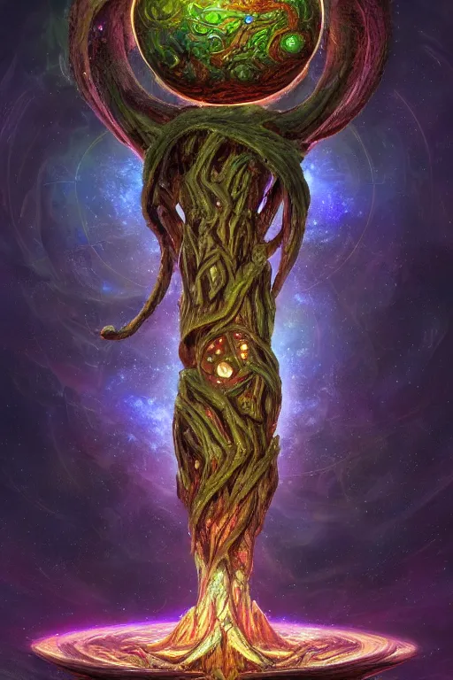 Image similar to yggdrasil as an enormous sentient deity of the stars made of exotic matter, in hyperbolic space, a dnd illustration of an esoteric concept by cgsociety and james gurney, artstation, hdr, rtx, iridescent