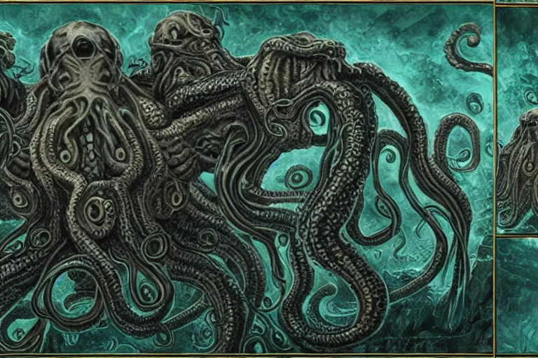 Prompt: an ai refer of cthulhu being rendered by and ai infinity deep